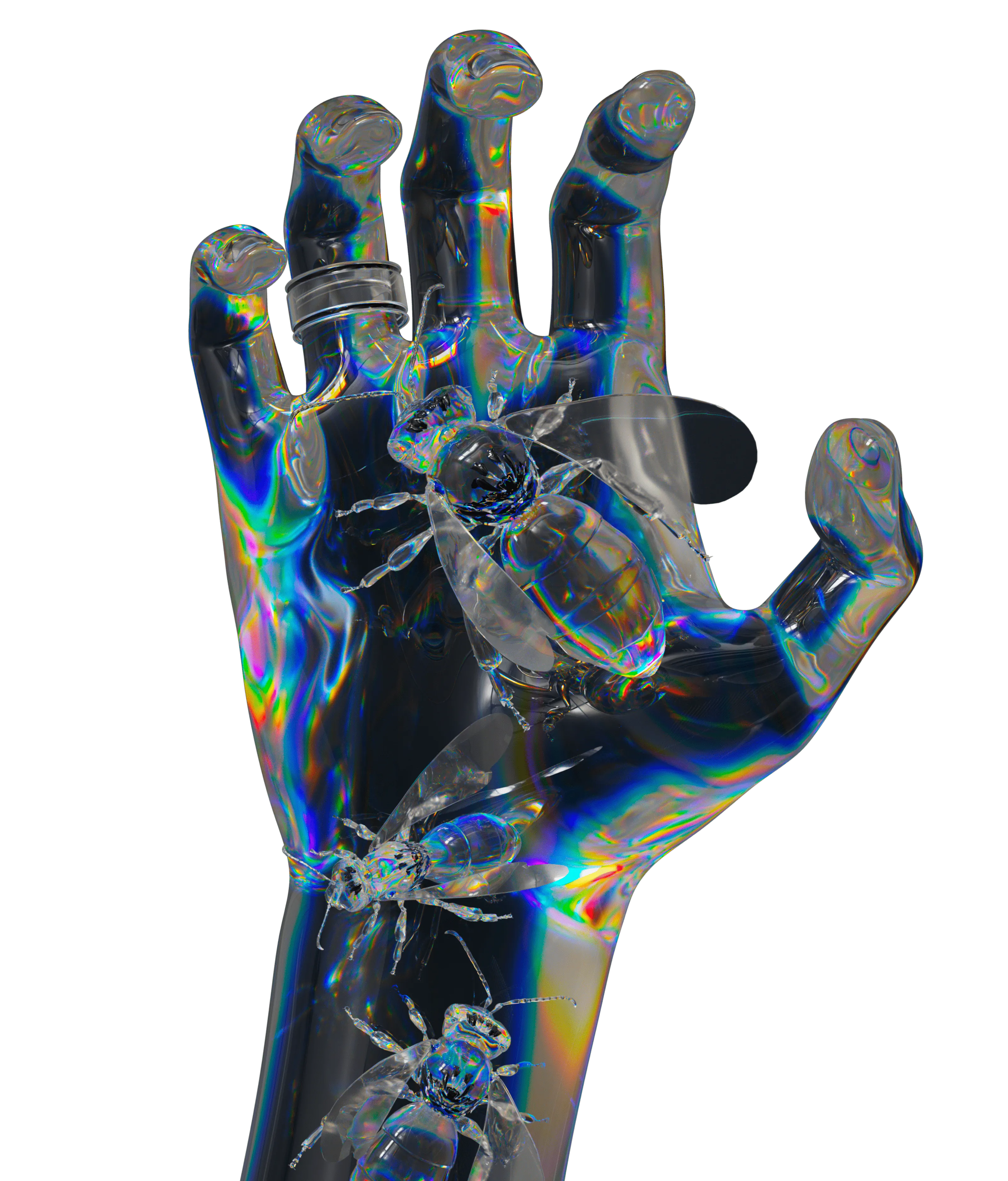 3D Distortion Hand with Bees, Custom Render